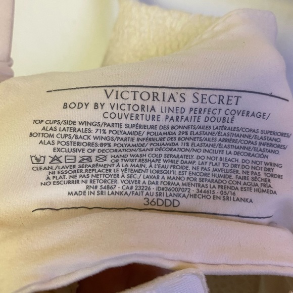 Victoria's Secret Body by Victoria Cream Lace Perfect Coverage Bra 36DDD 36F - Picture 5 of 6